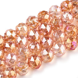 Сэнди Коричневый Прозрачные стеклянные бусины гальваническим пряди, с покрытием AB цвета, граненые, круглые, песчаный коричневый, 8x7.5 мм, отверстие : 1.8 мм, около 50 шт / нитка, 14.96'' (38 см)