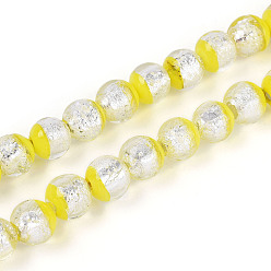 Желтый Светящиеся бусины ручной работы из серебряной фольги в технике лэмпворк, круглые, светится в темноте, желтые, 10~11 мм, отверстие : 1.2~1.4 мм, около 50 шт / нитка, 18.50~18.90 дюйм (47~48 см)