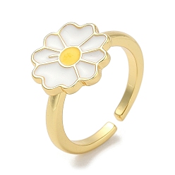 Цветок Кольца-манжеты для женщин из латуни с покрытием стойки, с эмалью, без кадмия и без свинца, долговечный, реальный 18 k позолоченный, цветок, 12.5 мм, внутренний диаметр: регулируемый