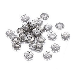 Stainless Steel Color Non-Tarnish 201 Stainless Steel Bead Caps, Flower, 8-petal
, Stainless Steel Color, 4.5~5x1mm, Hole: 0.8mm