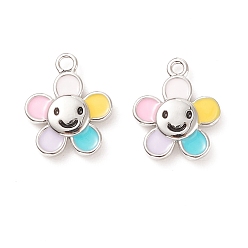 Платина Подвески из латуни с покрытием из эмали, без кадмия и без свинца, цветок с улыбающимся лицом, платина, 12x10x2 мм, отверстие : 1 мм