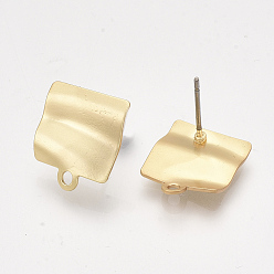 Matte Gold Color Smooth Surface Iron Stud Earring Findings, with Loop, Raw(Unplated) Pins, Cadmium Free & Lead Free, Square, Matte Gold Color, 14x12mm, Hole: 1.5mm, Pin: 0.7mm