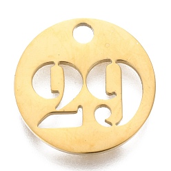 Number 304 подвески из нержавеющей стали, отрезать, полый, плоские круглые с номером, золотые, кол. 29, 19x1.5 мм, отверстие : 2.5 мм