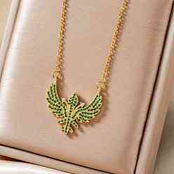 Золотой Ожерелья с подвеской в виде крыла в стиле хип-хоп из латуни с микропаве из зеленого кубического циркония, идеально подходит для повседневной носки, золотые, 15.75 дюйм (40 см)