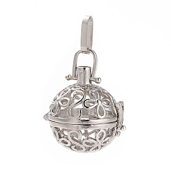 Платина Экологически чистые полые латунные круглые подвески в клетке, без кадмия и без свинца и без никеля, платина, 26x25.8x21 мм, отверстие : 9x4 мм, внутренний: 20 mm