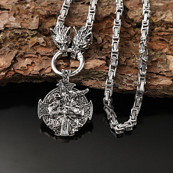 Cross Vintage Zinc Alloy Viking Pendant Necklaces for Men, Antique Silver, Cross, 23.62 inch(60cm), Pendant: 38x47mm