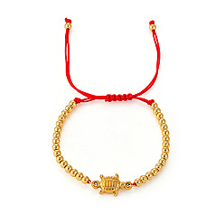 Tortoise Pulseras ajustables de acero inoxidable con cuentas redondas trenzadas y animales marinos para la playa 304, dorado, tortuga, 11.81 pulgada (30 cm)