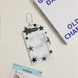 Черный Пластиковые держатели для фотокарточек из ПВХ с узором звезды, защитный рукав для подвесных карт, визитница с цепочкой-шариком, прямоугольные, чёрные, 130x77 мм