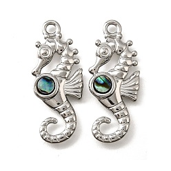 Sea Horse 304 подвески из натуральной ракушки пауа из нержавеющей стали, прелести морских животных, цвет нержавеющей стали, морской конек, 31.5x13x2.5 мм, отверстие : 2.2 мм