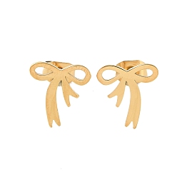 Настоящее золото 18K Покрытие 304 серьги-гвоздики из нержавеющей стали для женщин, бантом, реальный 18 k позолоченный, 10x9.5 мм