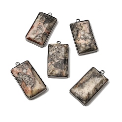 Черный Цвет Металла Природных сумасшедшие подвески агат, латунные камни, ограненные прямоугольные подвески, металлический черный , 41x22x9 мм, отверстие : 2 мм