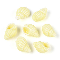 Светлый Золото-желтый Ручной печатный шарики фарфора, форма раковины, яркие глазированный фарфор, светлый золотарник желтый, 20~21x13~14x11.5~12 мм, отверстие : 1.2~1.5 мм