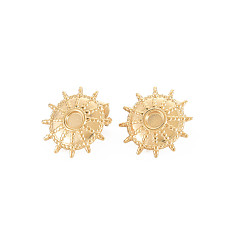 Real 14K Gold Plated Ion Plating(IP) 304 Stainless Steel Stud Earring Findings, Earring Setting for Enamel, with Ear Nuts and Loops, Helm, Real 14K Gold Plated, 17x17mm, Hole: 2mm, Pin: 0.7mm, Tray: 4mm