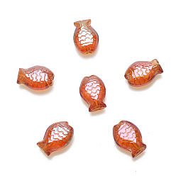 Коралловый Прозрачные стеклянные бусины, рыба, коралл, 10x14 мм, отверстие : 1.2 мм