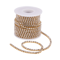 Crystal Brass Rhinestone Strass Chains, with Spool, Rhinestone Cup Chains, Raw(Unplated), Nickel Free, Crystal, 3.5mm, about 10yards/roll