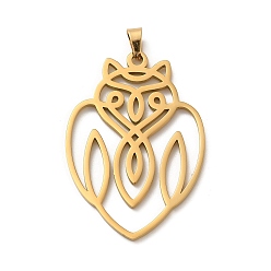 Plaqué 18K Or Véritable Pendentifs en acier inoxydable, Coupe au laser, charme de hibou creux, réel 304 k plaqué or, 18mm, Trou: 41.5x28x1.5mm