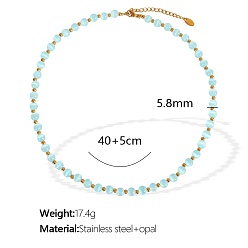 Небесно-голубой Элегантные европейские 5.8мм круглые бусины кошачий глаз с цепочками на концах из нержавеющей стали для женщин, золотые, голубой, 15.75 дюйм (40 см)