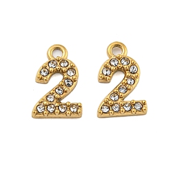 Number 304 подвески из нержавеющей стали, с кристально горный хрусталь, числовые прелести, реальный 14 k позолоченный, число, 9x6x1 мм, отверстие : 1 мм