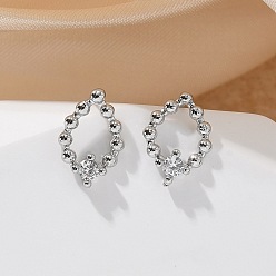 Платина Серьги-гвоздики из латуни и стекла, лошадиный глаз , платина, 9.5x6.5 мм