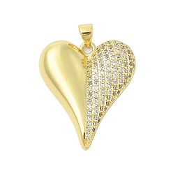 Настоящее золото 18K Сердце стойки обшивки латунь микро проложить Цирконом подвески, долговечный, без свинца и без кадмия, реальный 18 k позолоченный, 29x25x5 мм, отверстие : 3.5x5 мм