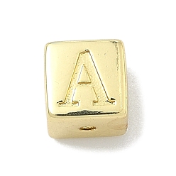 Letter A Латунные бусины, без кадмия и без свинца, долговечный, стойки покрытие, кубические, реальный 18 k позолоченный, буква a, 6x6x6 мм, отверстие : 1.8 мм