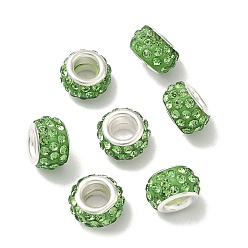 Перидот Горный хрусталь из полимерной глины европейские бусины с большим отверстием, рондель, перидот, 11~12x7~7.5 мм, отверстие : 5 мм