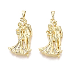 Настоящее золото 16K Подвески из латуни с микро-паве ко Дню святого Валентина, прозрачные циркониевые подвески, пара прелестей, реальный 16 k позолоченный, 30.5x16.5x4 мм, отверстие : 6x3.5 мм