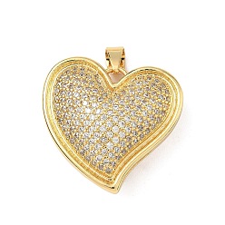 Настоящее золото 18K Латунные микро проложить кубического циркония подвески, сердце, без кадмия и без свинца, долговечный, стойки покрытие, реальный 18 k позолоченный, 28.5x30x12.5 мм, отверстие : 7x4.5 мм