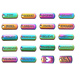 Rainbow Color 20Pcs 20 Style Alloy Pendants, Oval & Rectangle with word, Rainbow Color, 20~21x8x1.5~2mm, Hole: 1.2~2mm, 1pc/style