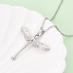 Нержавеющая Сталь Цвет 304 подвесные из нержавеющей стали ожерелья, стрекоза, не тускнеет, цвет нержавеющей стали, 17.72~18.11 дюйм (45~46 см)