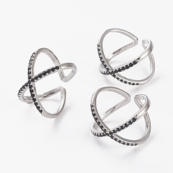 Черный Латунные микро проложить манжеты кольца кубического циркония, открытые кольца, крест крест кольца, двойного кольца, х кольца, долговечный, платина, чёрные, размер США 7 1/4 (17.5 мм)