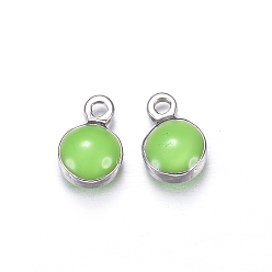 Lime 304 Stainless Steel Enamel Charms, Enamelled Sequins, Flat Round, Lime, 7x4.5x3mm, Hole: 1mm