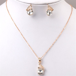 Кристалл Ожерелья и серьги-гвоздики с подвесками в виде бабочек и плоских круглых сплавов со стразами, золотые, кристалл, 450 мм