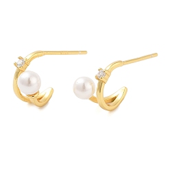 Настоящее золото 18K 925 серьги-гвоздики из стерлингового серебра с микропаве из прозрачных кубических цирконий для женщин, с бусинами в виде бусин-имитаторов, реальный 18 k позолоченный, 18x5.5~6 мм