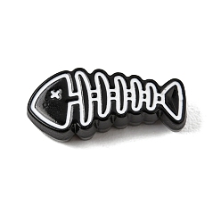 Schwarz Legierung Emaille-Perlen, fishbone, Schwarz, 20.5x9x6 mm, Bohrung: 2 mm