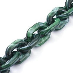 Dark Green Transparent Acrylic Handmade Cable Chain, Oval, Dark Green, 23.5x18x5mm, about 39.37 inch(1m)/strand