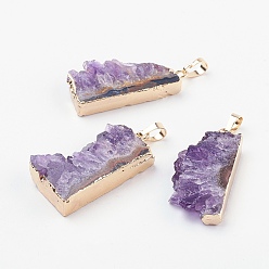 Золотой Подвески из натурального аметиста , с латунной фурнитурой , грубое сырье, самородки, золотые, 39.5~40x18~25x6~9 мм, отверстие : 5x8 мм