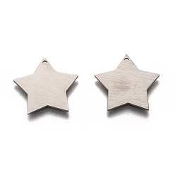 Нержавеющая Сталь Цвет Устойчивые к потускнению 304 подвески из нержавеющей стали, пустая бирка с матовой отделкой, лазерная резка, двухсторонний эффект тягового станка, звезда, цвет нержавеющей стали, 20x20x1 мм, отверстие : 1.2 мм