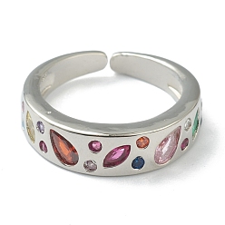 Платина Латунные микро проложить манжеты кольца кубического циркония, открытые кольца, красочный, платина, размер США 5, внутренний диаметр: 16 мм