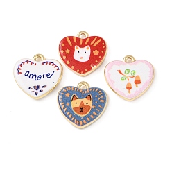 (52) Непрозрачная лаванда Двусторонние печатные подвески из сплава, сердце прелести, стойки покрытие, золотые, разноцветные, 17x17.5x3.2 мм, отверстие : 1.8 мм