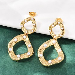 Настоящее золото 18K 304 серьги-гвоздики из нержавеющей стали в виде самородков, с имитацией жемчуга, реальный 18 k позолоченный, 42x23 мм