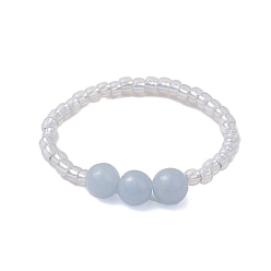 Светлый Стально-синий Стеклянные бусы стрейч кольца, Круглое женское кольцо из натуральных бусин ангелита, светло-стальной синий, размер США 12 3/4 (22 мм)