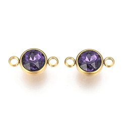 Аметист К 9 соединители стеклянные звенья, граненые, с золотой тон 304 выводы из нержавеющей стали, ионное покрытие (ip), плоско-круглые, аметист, 17.5x10x6.5 мм, отверстие : 2.5 мм