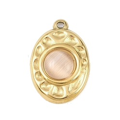 Pink Кованые 303 подвески в виде кошачьих глаз из нержавеющей стали с инкрустацией, овальный шарм, золотые, ионное покрытие (ip), долговечный, розовые, 17.5x12x4 мм, отверстие : 1 мм