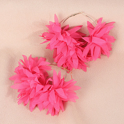 Темно-Розовый Серьги-кольца из сплава ткани, цветок, платина, темно-розовыми, 100x110 мм