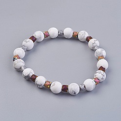 Howlite Stretch Bracelets, Frosted, with Synthetic Howlite Beads and Electroplate Non-magnetic Synthetic Hematite Beads, 2-1/4 inch(5.6cm)