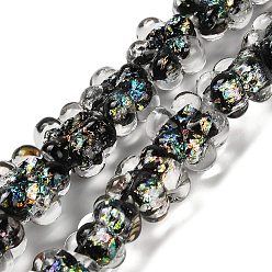 Черный Нити стеклянных бусин из дихроичной фольги ручной работы, слива, чёрные, 13.5~14x14~15x8~9 мм, отверстие : 1.6 мм, около 33 шт / нитка, 15.24'' (38.7 см)