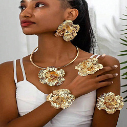 Золотой Ожерелья-чокеры из цветочного сплава, серьги-гвоздики, браслеты-манжеты и наборы браслетов на руку, золотые, 130мм & 80мм & 60мм & 80x80мм & 18мм