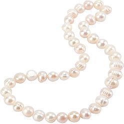 Antique White 2 Strands Natural Cultured Freshwater Pearl Beads Strands, Round, Antique White, 9.5~11x9~11mm, Hole: 0.6mm, about 17pcs/strand, 7.20''(18.3cm)