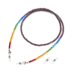 Розово-Коричневый Чакра очки цепи, шейный ремешок для очков, с гранеными прозрачными стеклянными бусинами рондель и 304 застежками из нержавеющей стали в форме когтей лобстера, розово-коричневый, 27.95 дюйм (71 см)